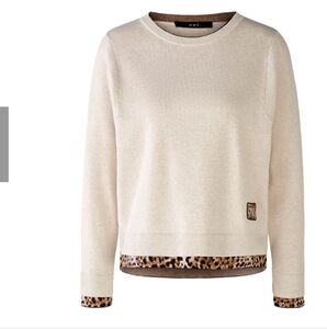 Oui women's cotton jumper with leopard trim sweater size 8